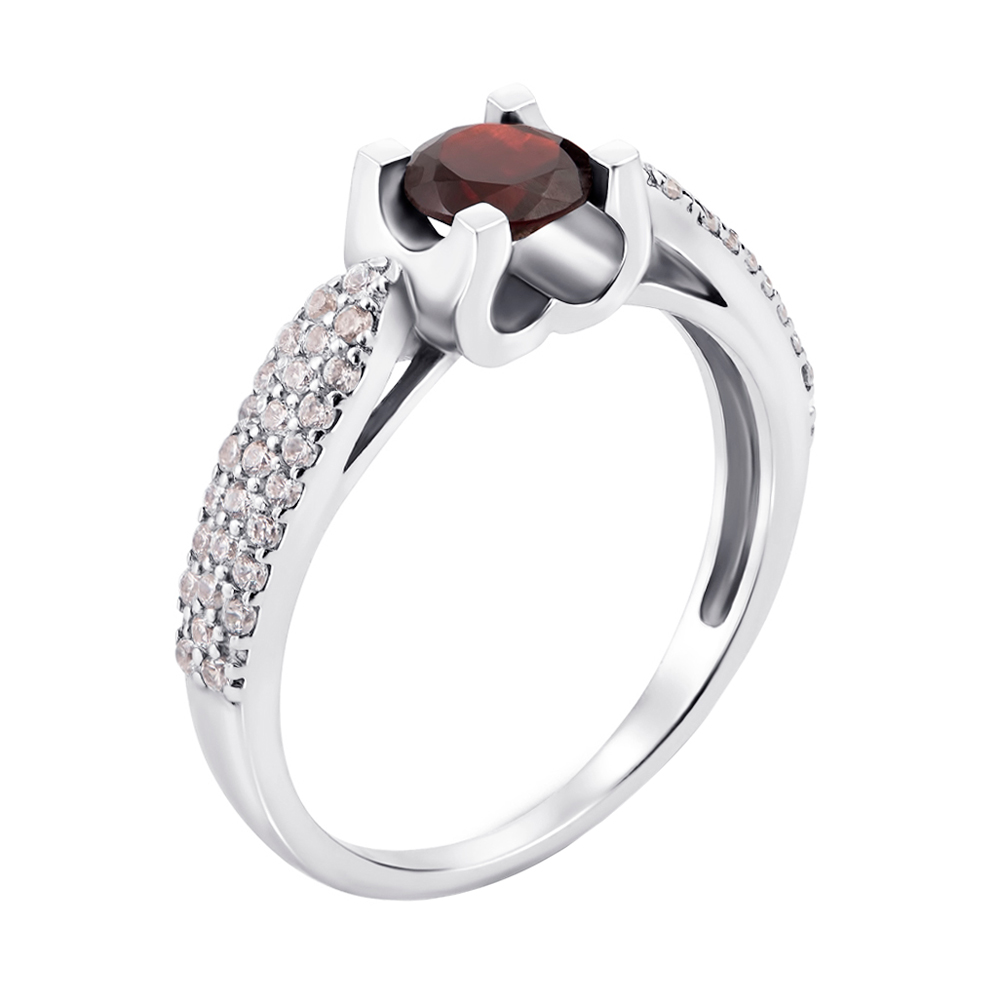 

Серебряное кольцо с гранатом и фианитами 000008333 17.5 размера
