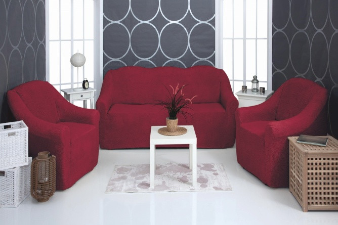 

Комплект чехлов на диван и кресла плюшевый Venera DVM15-221 "Soft sofa set" Бордовый, 3 предмета