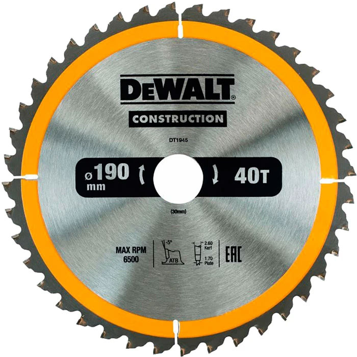 Диск пильный DeWalt по дереву 190 мм 40 (DT1945) – фото, отзывы ...