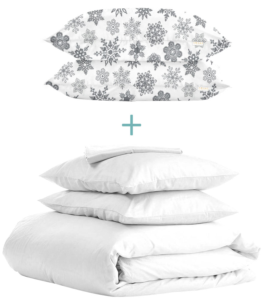 

Комплект Cosas Ranfors White + подарок наволочки 2 шт Snowflakes Grey