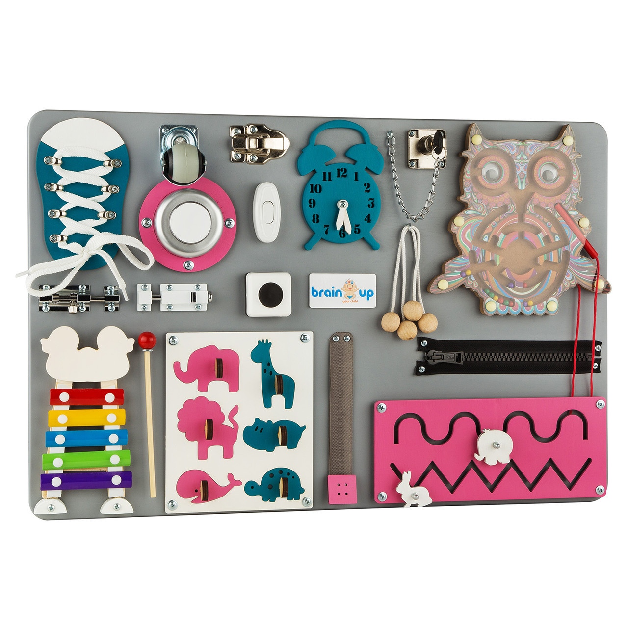 

Бизиборд BrainUp Smart Busy Board настольная развивающая игра доска из 18 деталей S40*60 см