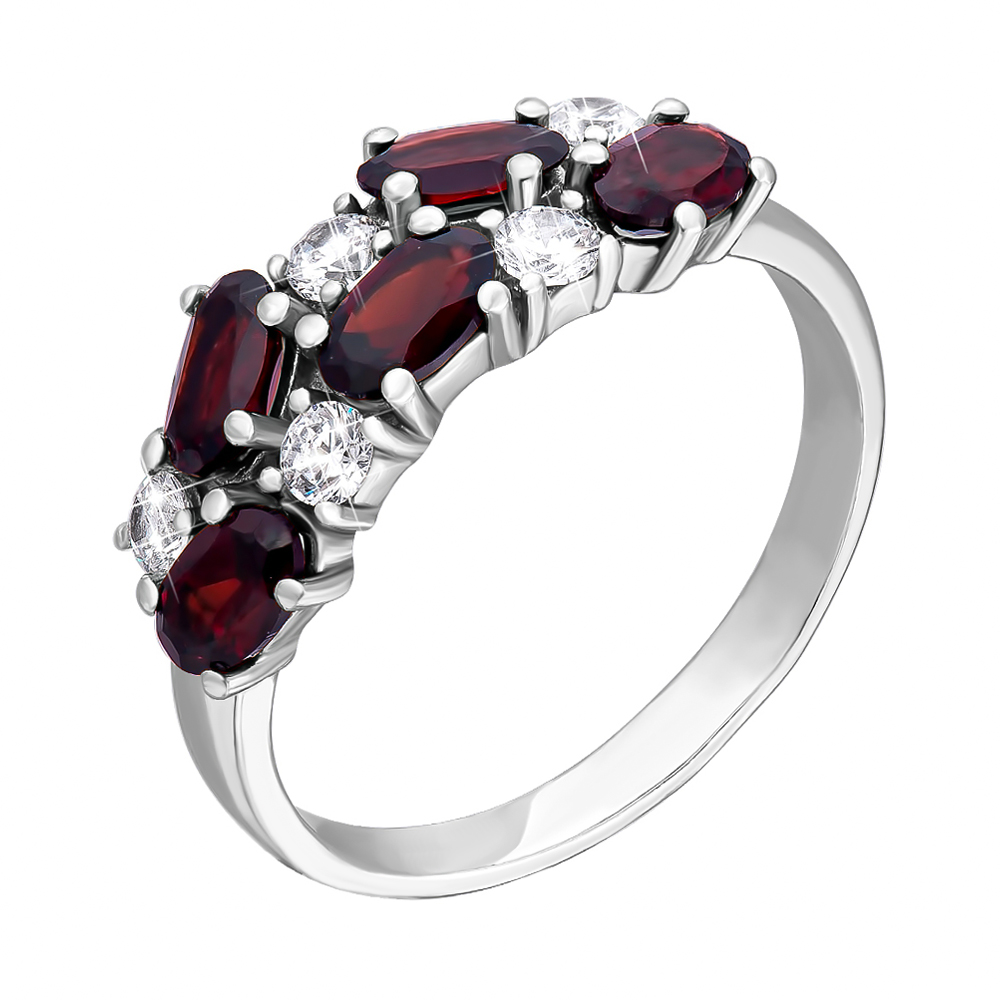 

Серебряное кольцо с гранатами и фианитами 000134174 17.5 размера