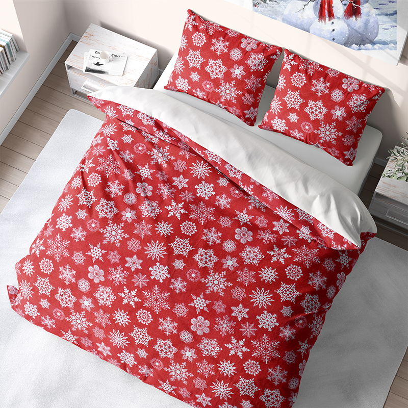 

Комплект постельного белья из фланели полуторный Snowflakes Red-White Красный, Белый TT2504-ab-p