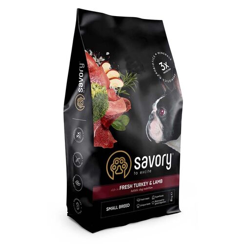 

Сухой корм из свежего мяса индейки и ягненка для маленьких пород собак Savory Fresh Turkey & Lamb Adult Small Breeds 8 кг Savory BGL-SV-26