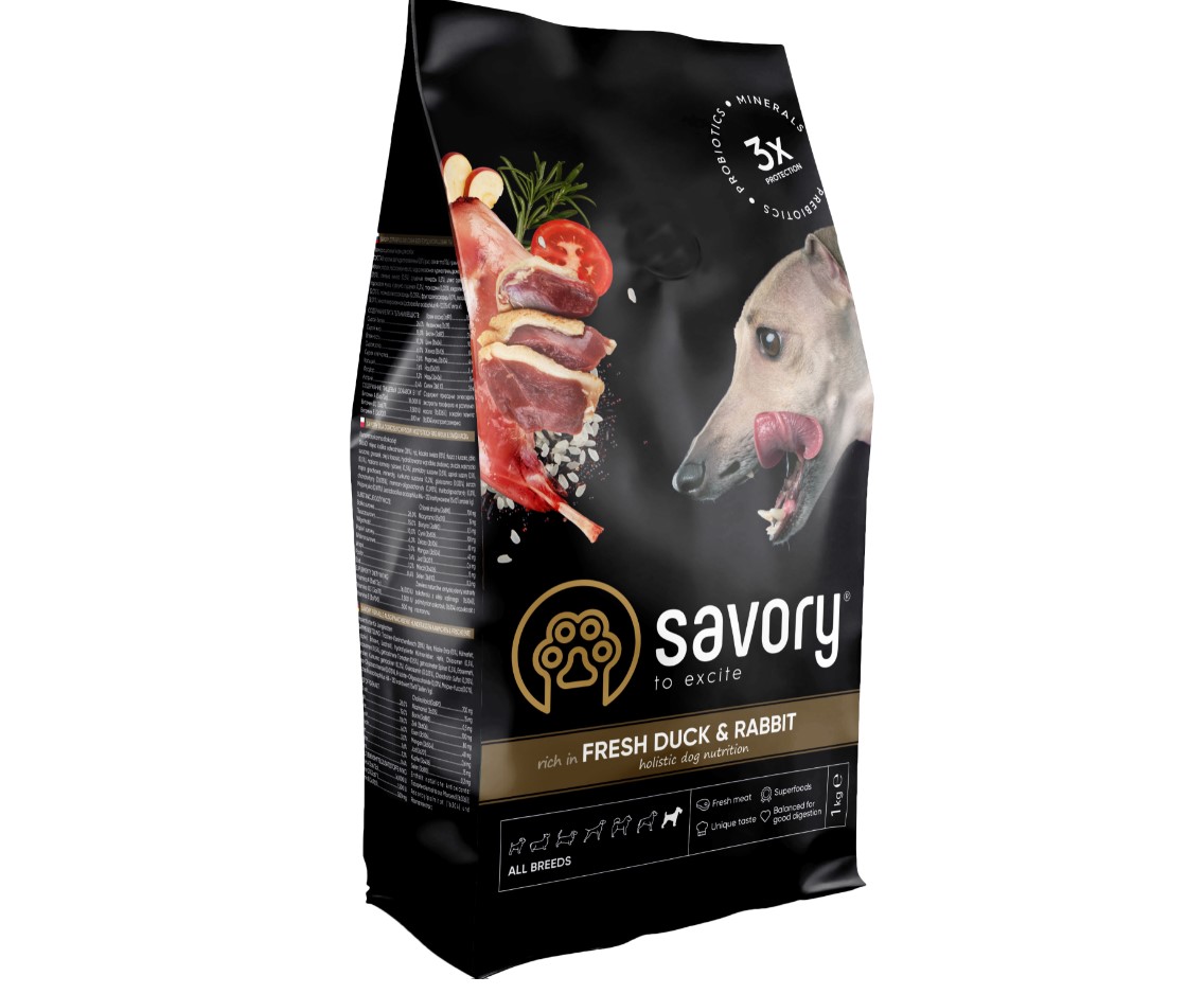 

Сухой корм из свежей утки и кролика для взрослых собак всех пород Savory Adult All Breeds rich in Fresh Duck & Rabbit 1 кг Savory BGL-SV-21