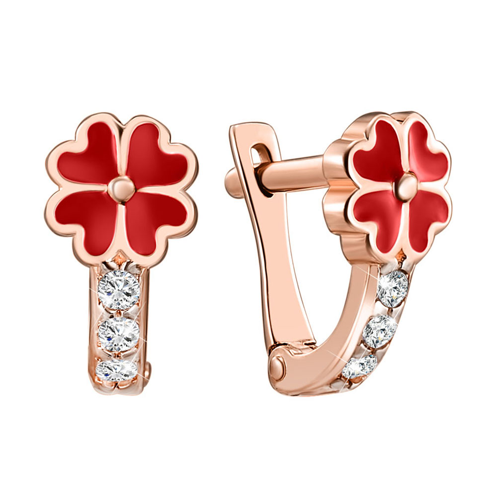 

Серьги из красного золота с эмалью и фианитами 000140440