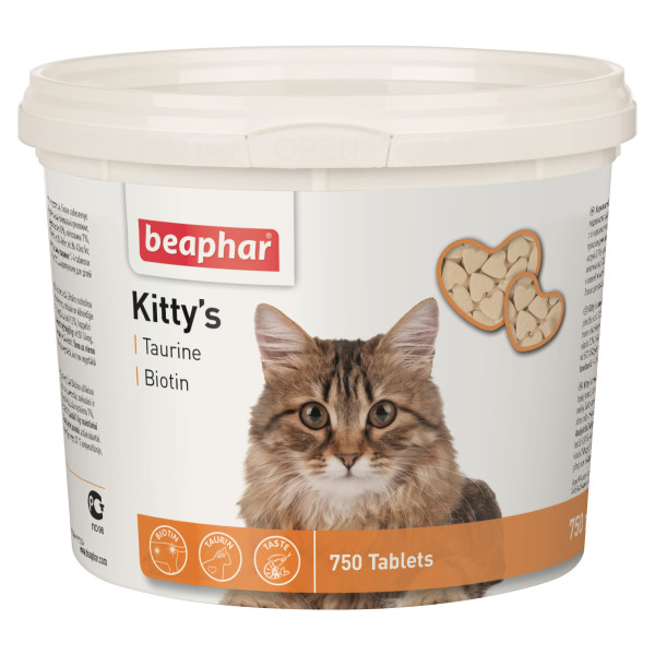 

BEAPHAR Kitty's + Taurine + Biotine вітамінізовані ласощі з таурином і біотином для котів (750 таблеток)