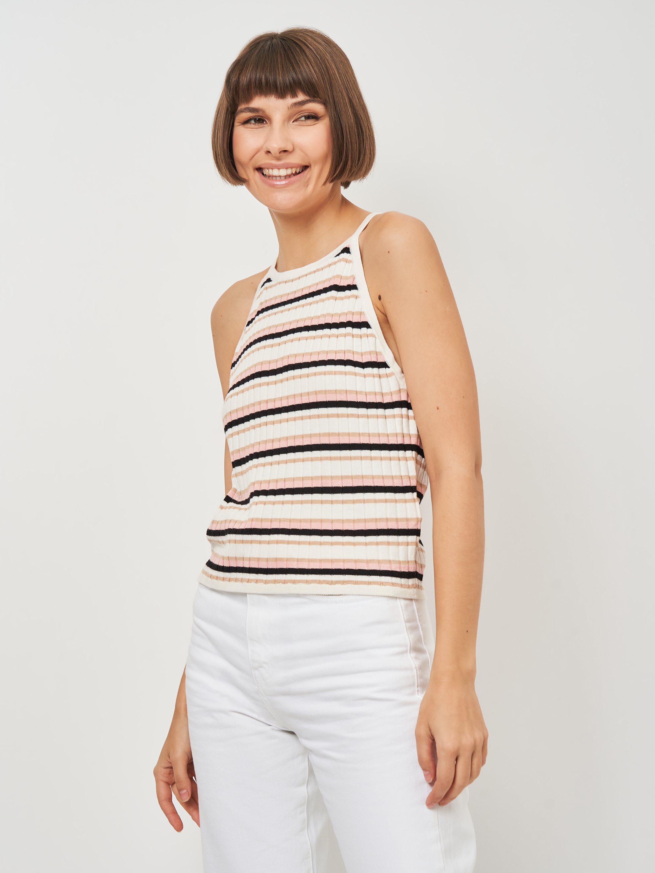 

Майка H&M  бело розовый полоска 18075245292, Майка H&M XS бело розовый полоска 18075245292