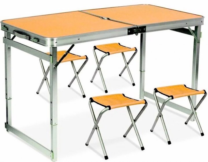 

Раскладной стол чемодан Folding Table Усиленный для пикника со стульями Оранжевый