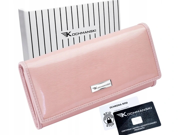 

Женский кошелёк лакированный натуральная кожа Kochmanski RFID 9 х 18.3 х 3 см розовый (RFID K-SHL-72037-4106)