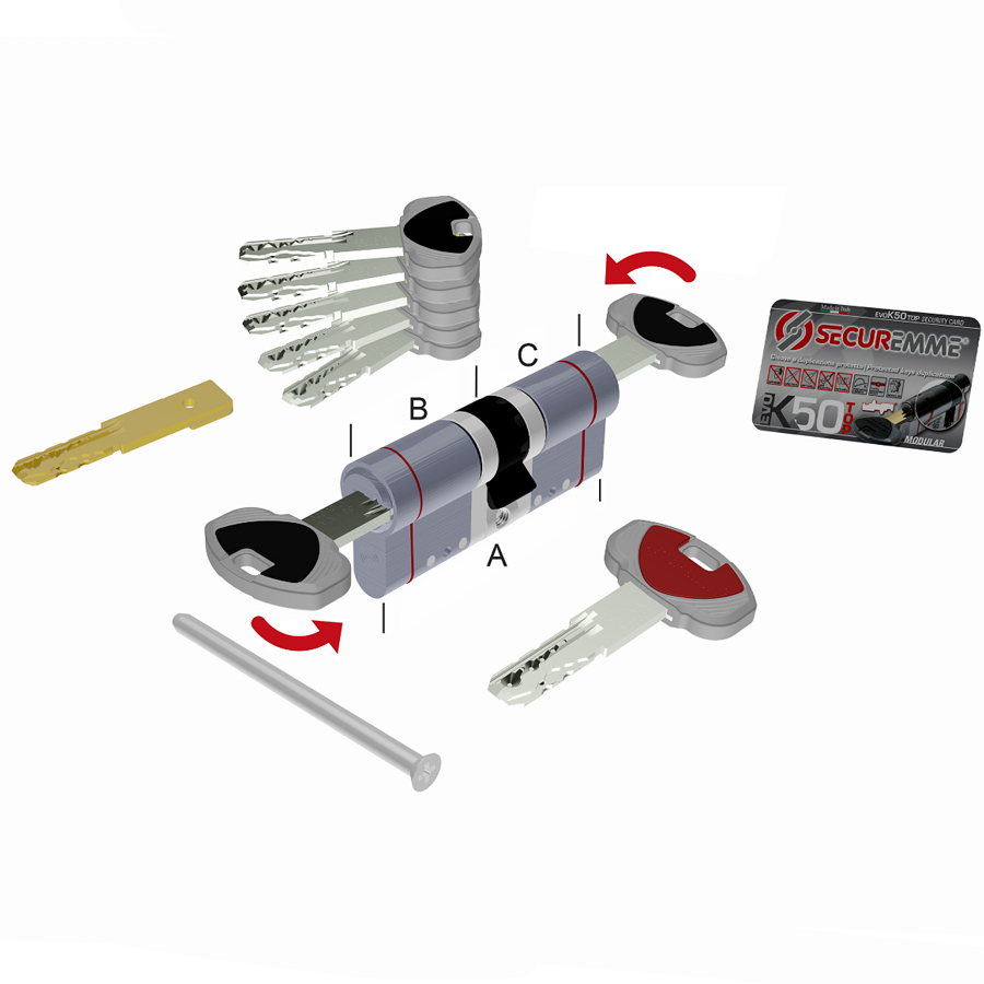 

Цилиндр замка SECUREMME K50 ключ-ключ (мат хром) 90 мм (40+50)