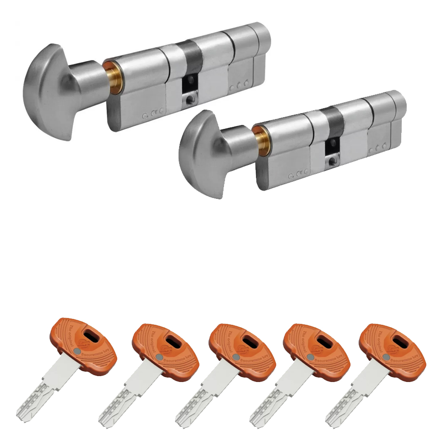 

Два цилиндровых механизма с одинаковым ключем SECUREMME K64 ключ-тумблер (мат хром) 70 мм (30+40Т)