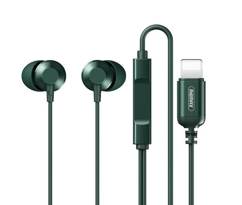 

Наушники Remax Lightning Metal Wired Earphone для iPhone 7/8/Х/11/12/13 green