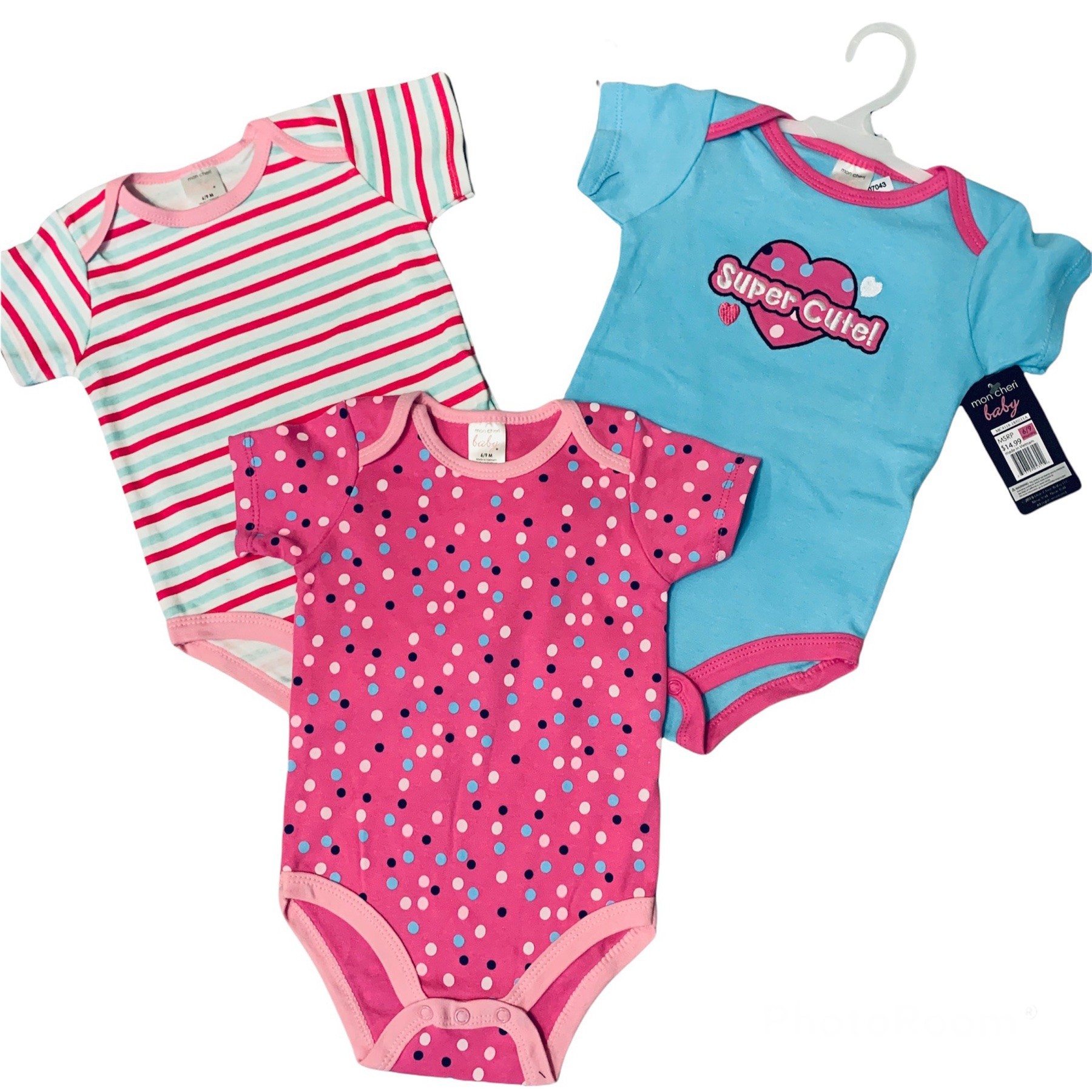 

Боди 3 шт Mon Cheri baby 6/9 см Голубой/розовый