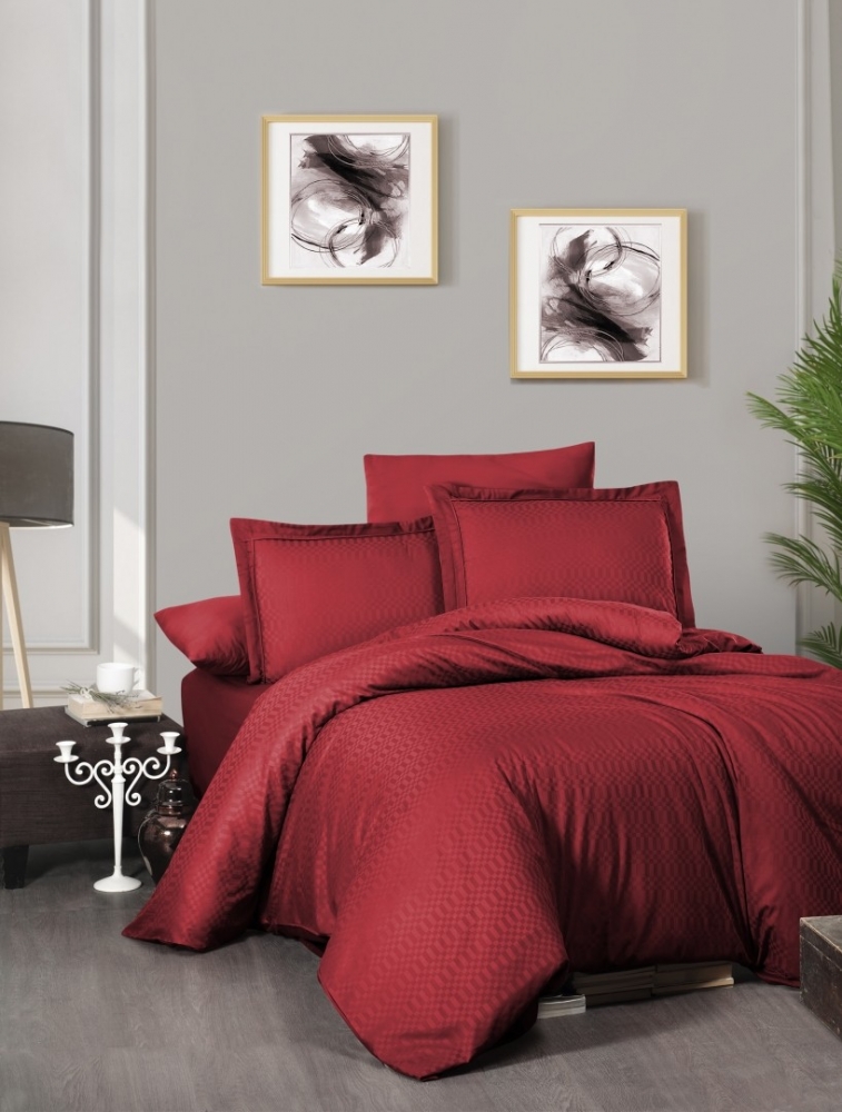 

Комплект постельного белья First Choice Satin DARK DELUXE Cotton Евро сатин арт.2046_chackers_red