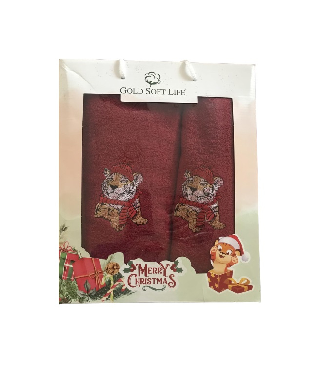 

Набор полотенец Gold Soft Life Тигр 50*90+70*140 см новогодние махровые банные 2 шт бордовый арт.ts-02908