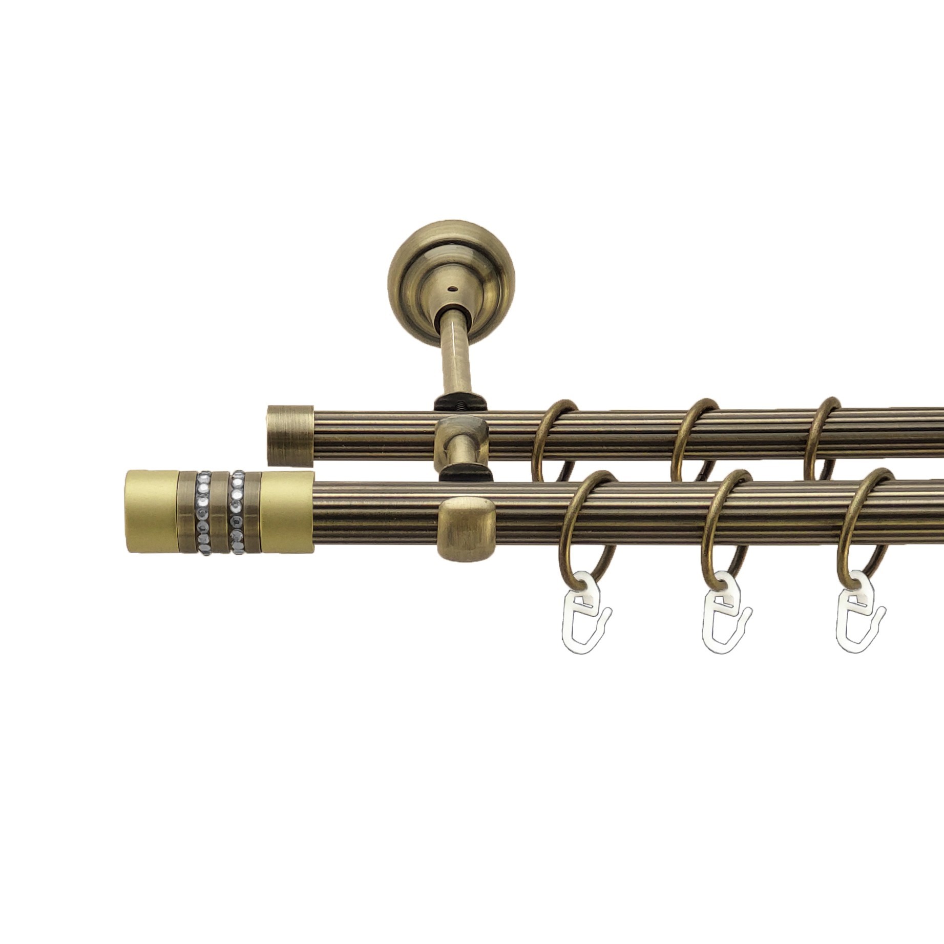 

Карниз Orvit Енігма металевий дворядний відкритий рифлена труба кільце металеве Антик 19\16 мм 200 см (00-00017344)