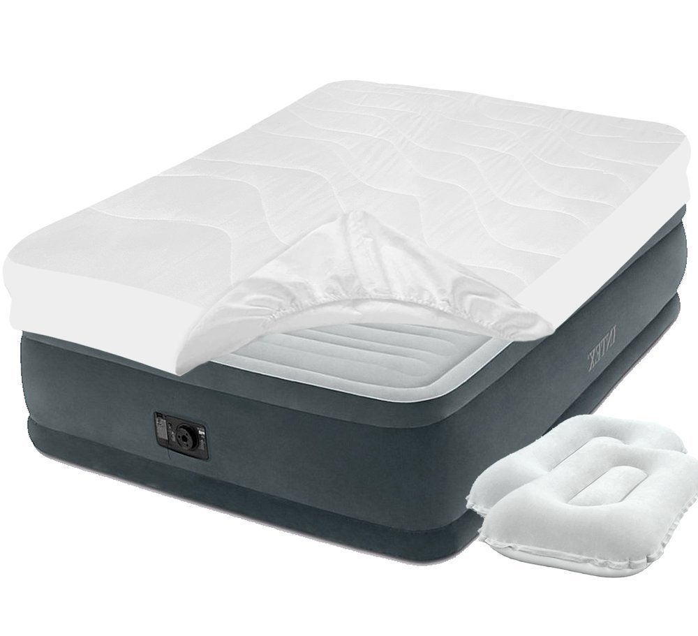 

Надувная двухспальная кровать Intex 64414-3 Comfort-Plush со встроенным электронасосом, двумя подушками и наматрасником (152х203х46) серая (it-64414-3)