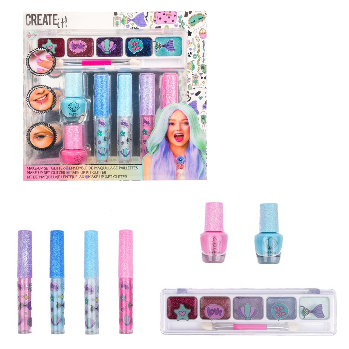 

Игровой набор Create it! десткой косметики Русалочка (84141) для девочки тени, кисточки, блески для губ и лаки (151180)