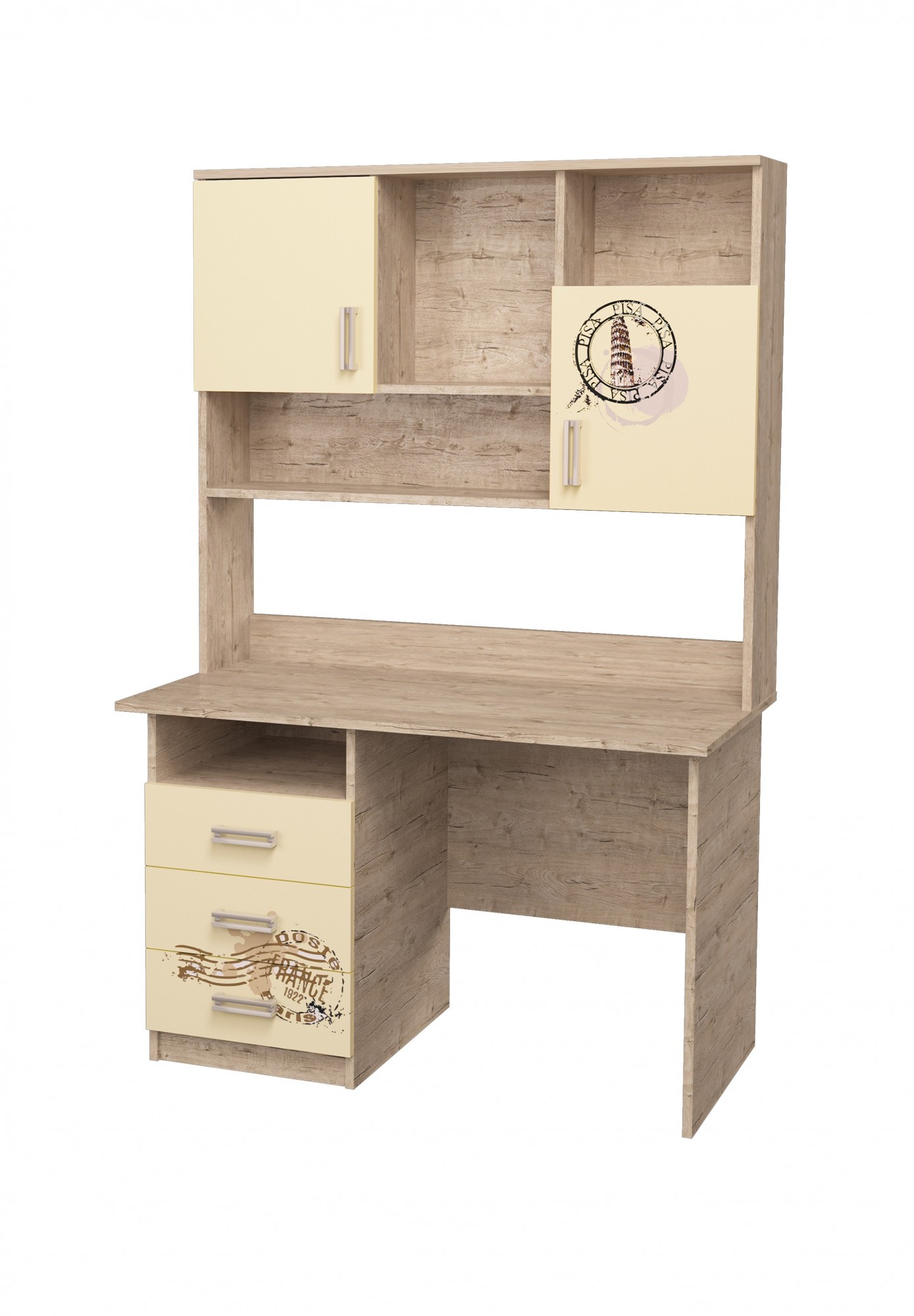 

Письменный стол с надстройкой Mebelkon Vogue Шервуд с рисунком 183х120х65 ваниль