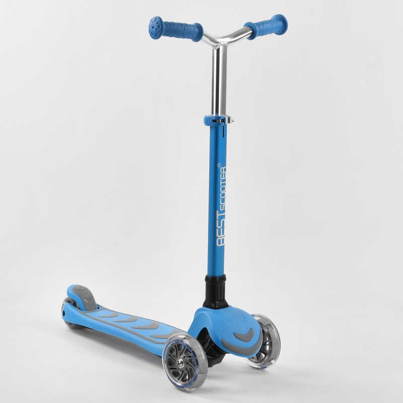 

Самокат трехколесный Y-00180 Best Scooter складной алюминиевый руль, 4 колеса PU со светом, d=12 см Голубой