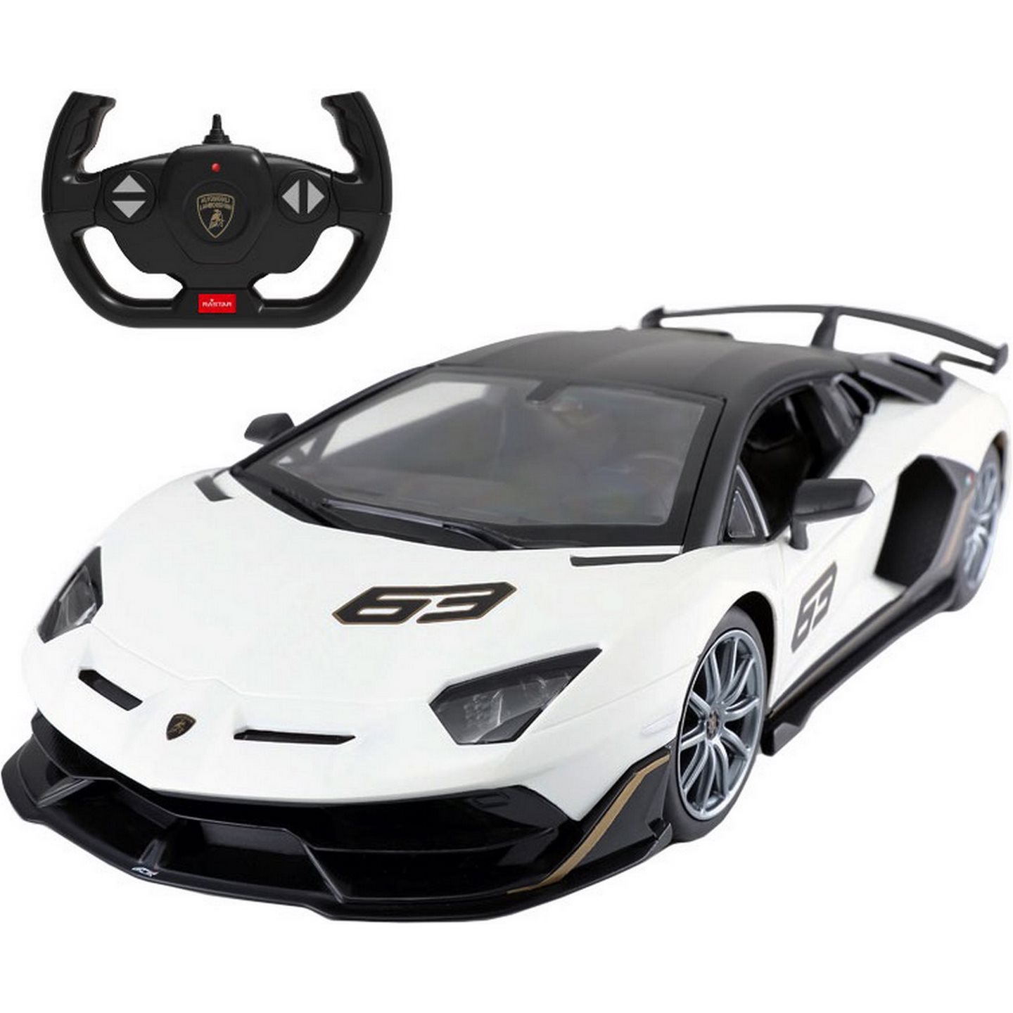 

Машинка на радиоуправлении Lamborghini Aventador с рулём белая 1:14 R-96070