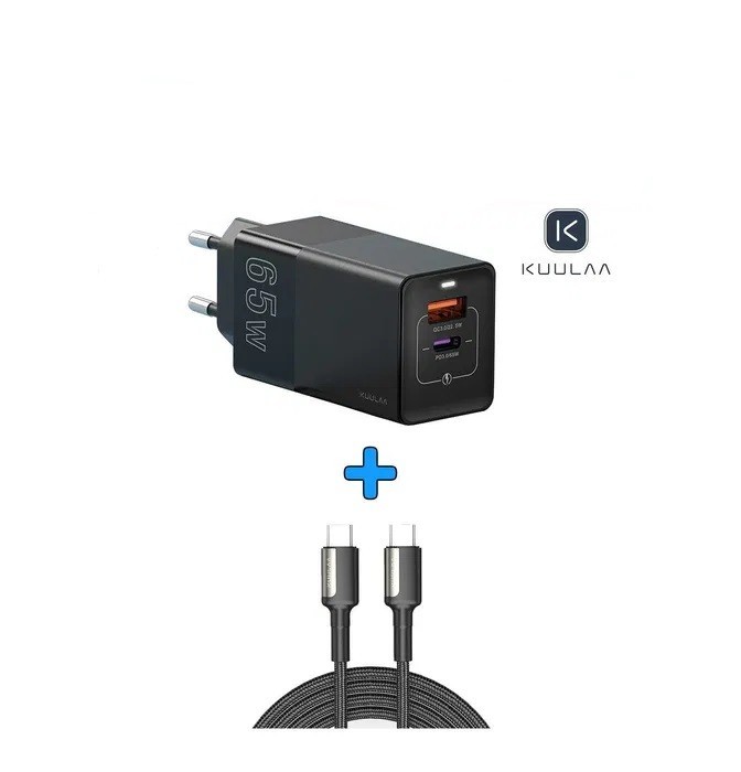 

Зарядка универсальная скоростная KUULAA GaN QC4.0 Type-C+USB 65W