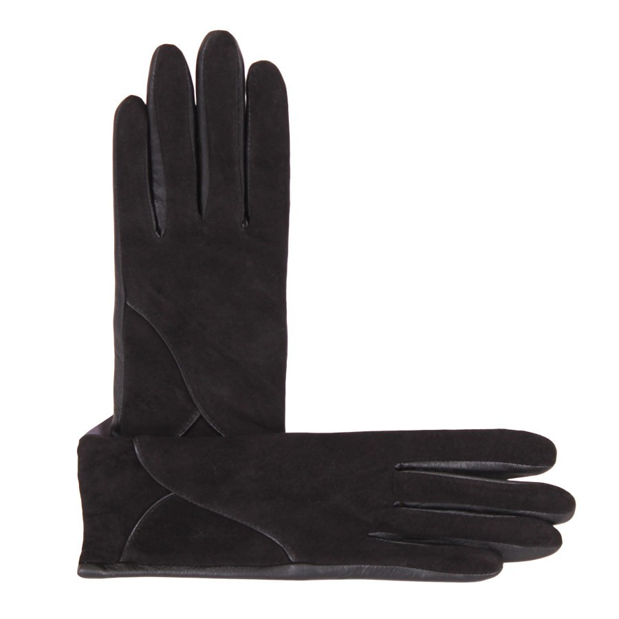 

Стильные перчатки из натуральной кожи и замша на мягком флисе de esse Черные D10-L1