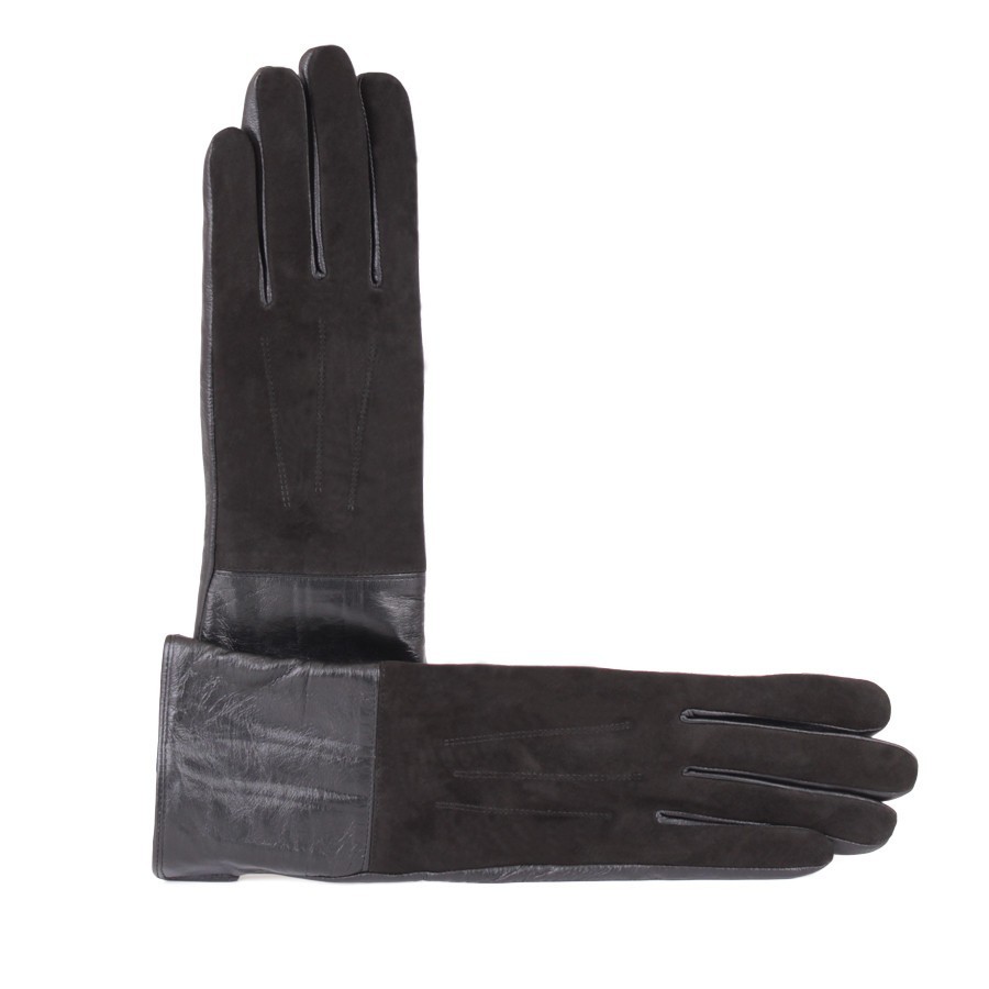 

Удлиненные перчатки из комбинированных материалов замши и кожи de esse Черные D2595-L1 Размер 6.5