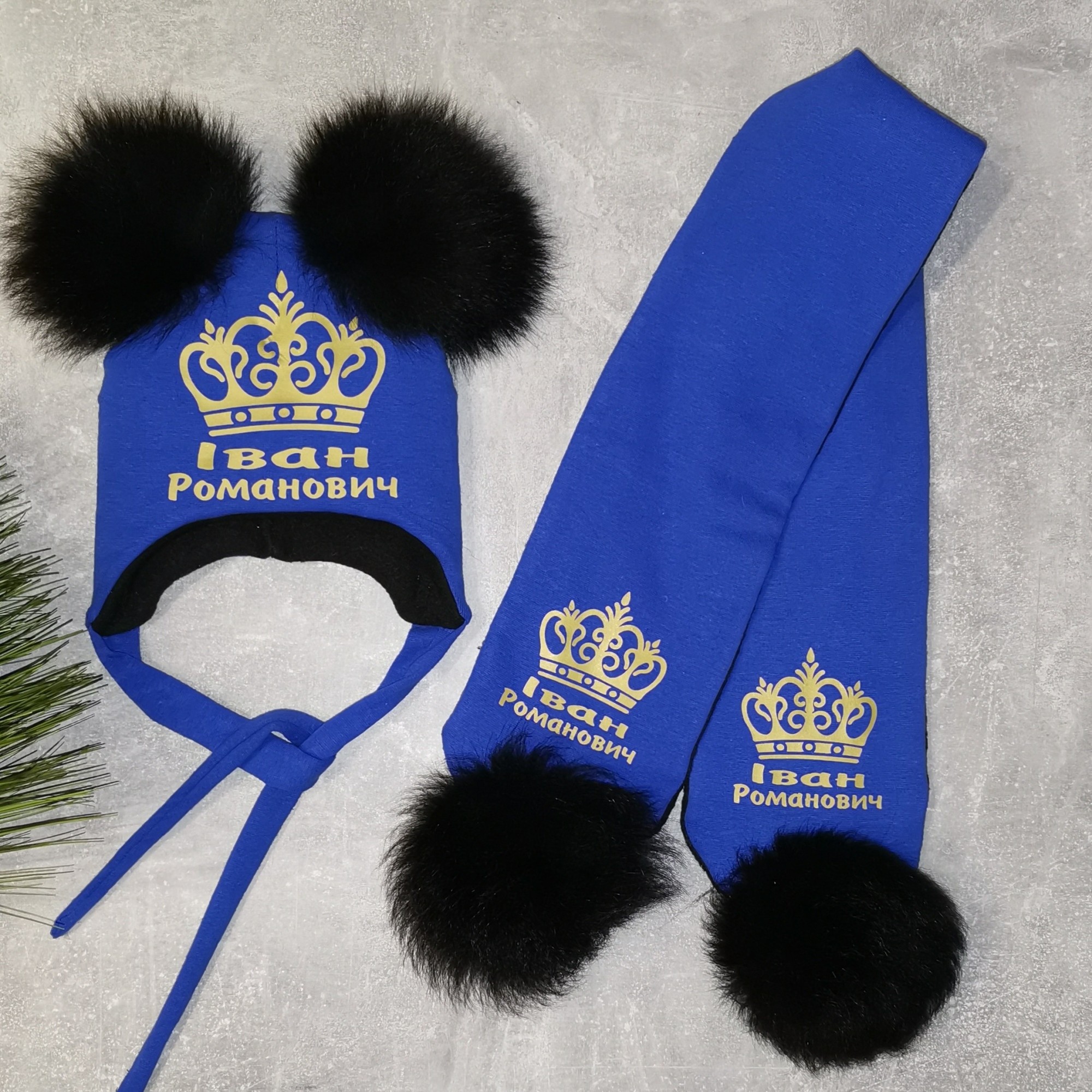 

Зимний набор шапочка и шарф Amika_brand с любой надписью размер 42-45 синий 08