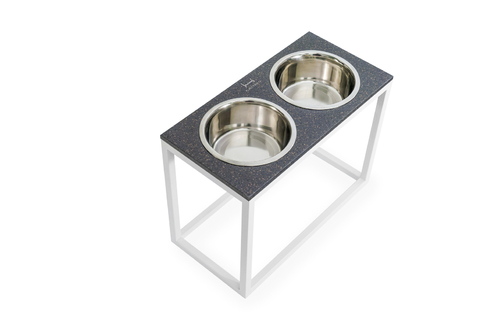 

Миски на подставке серый камень Dinner Stone Gray Stone + White XL20 (52x26x20cm высота/ Миски 1,8л / Диаметр 20 см) Harley & Cho BGL-HL-795