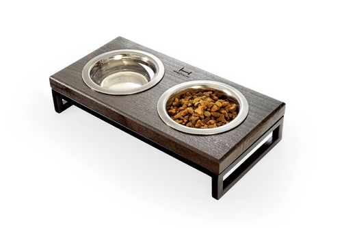 

Миски на подставке Lunch Bar Brown wood + Black, натуральное дерево M (42x21x10cm / Миски по 0,75л) Harley & Cho BGL-HL-614