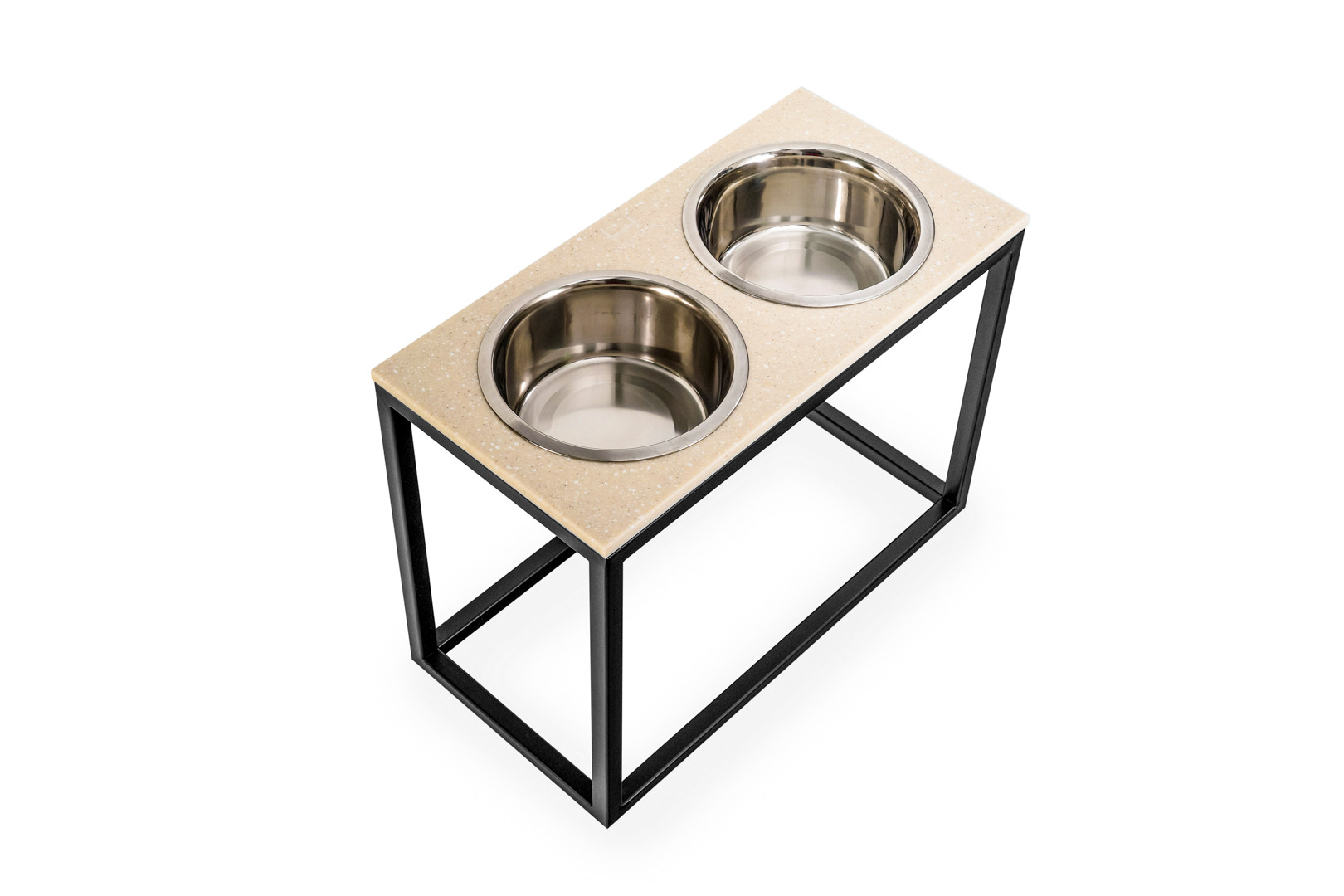 

Миски на подставке бежевый камень Dinner Stone Beige Stone + Black XL40 (52x26x40cm высота/ Миски 1,8л / Диаметр 20 см) Harley & Cho BGL-HL-777