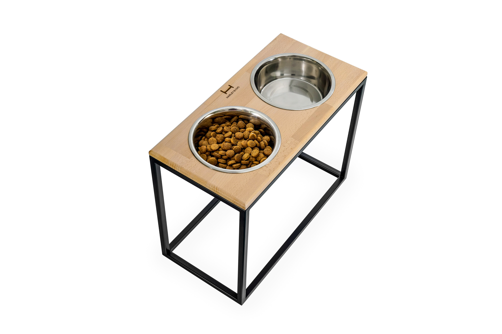 

Миски на подставке Dinner Natural wood + Black XXL50 (64x32x50cm высота/ Миски 2,6л / Диаметр 24 см) Harley & Cho BGL-HL-747