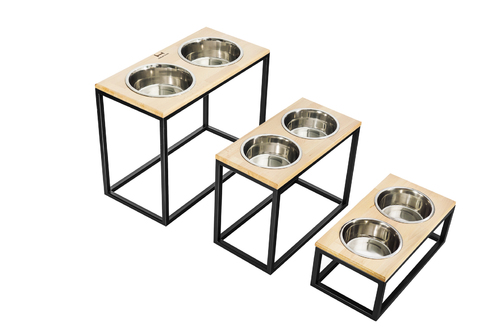 

Миски на подставке Dinner Natural wood + Black XXL40 (64x32x40cm высота/ Миски 2,6л / Диаметр 24 см) Harley & Cho BGL-HL-746