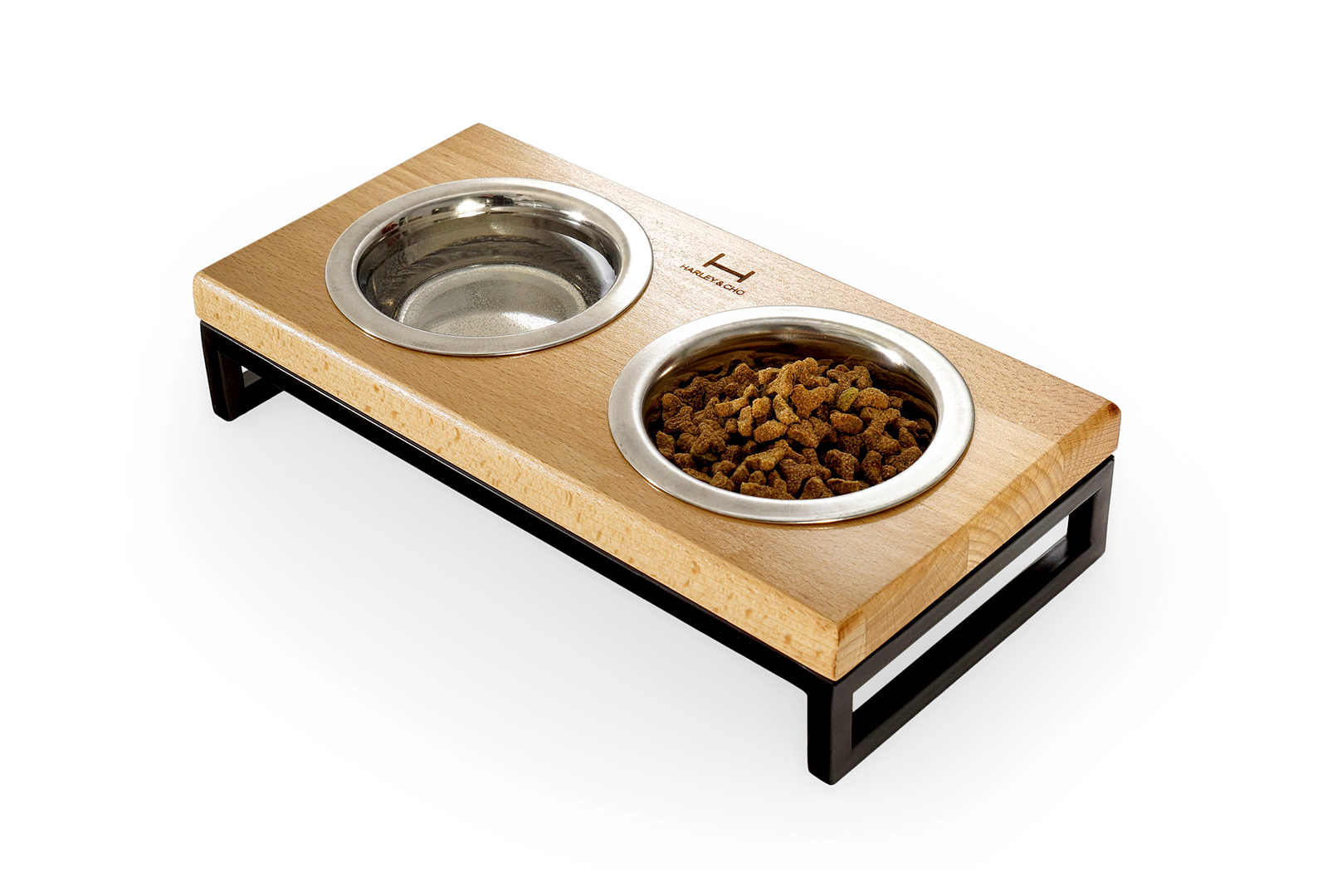 

Миски на подставке Lunch Bar Natural wood + Black, натуральное дерево S (36x18x7cm / Миски по 0,45л) Harley & Cho BGL-HL-29