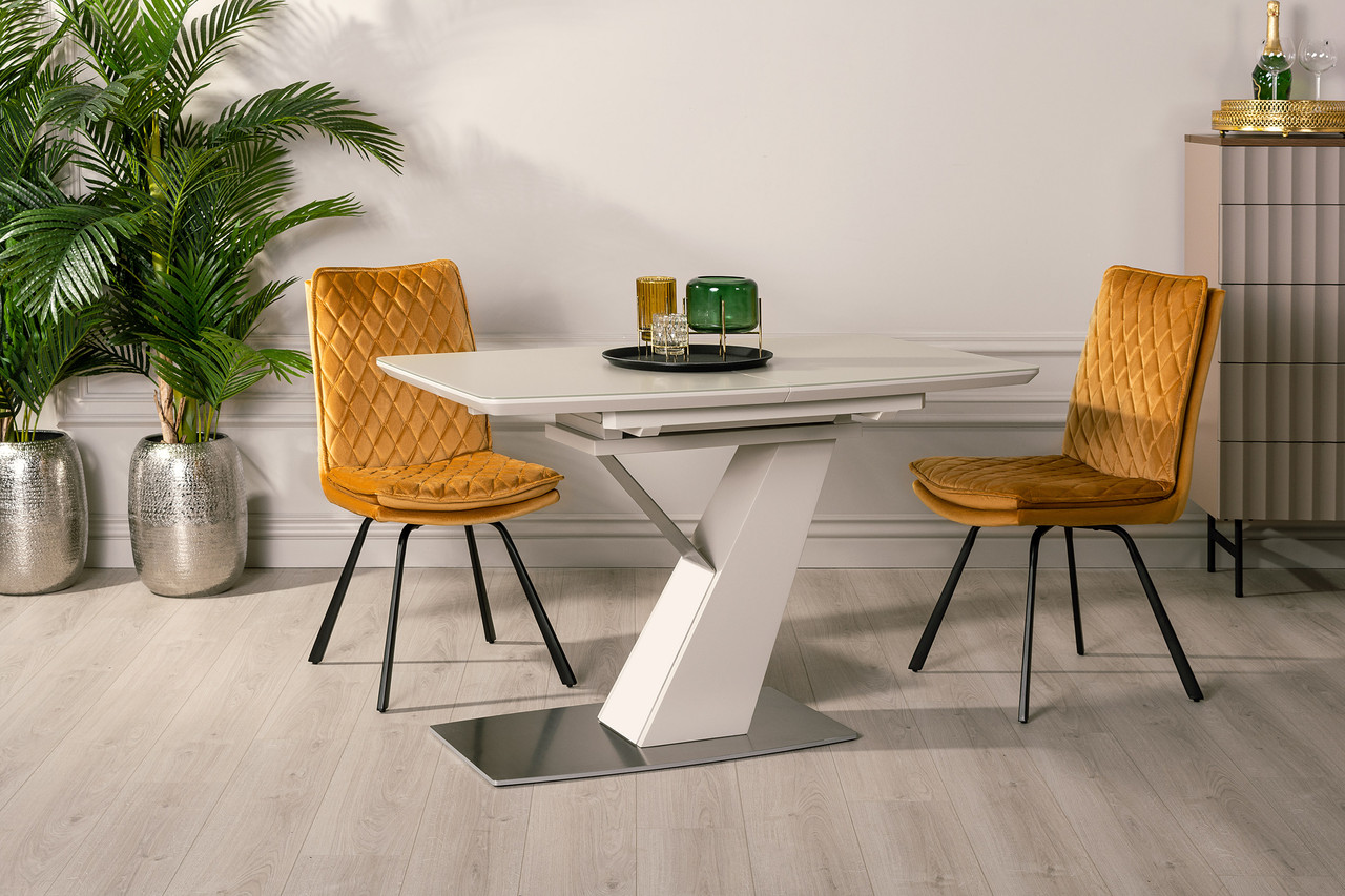 

Стол обеденный Раскладной 6 мест Закаленное стекло Hermon Carveli Cappucino satin 120 см.