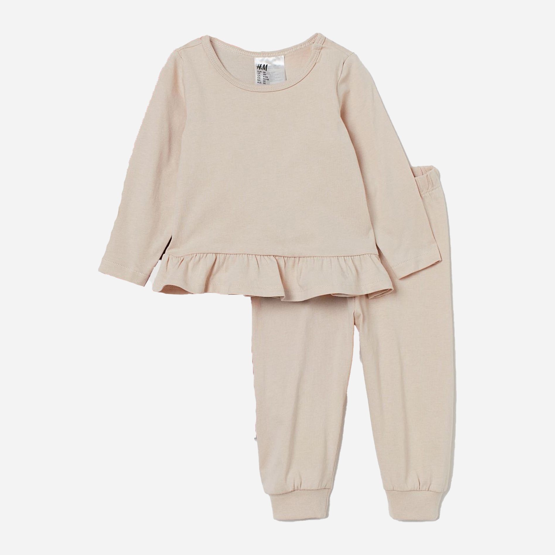 

Комплект (лонгслив + штаны) H&M 2807-8376252 92 см Светло-бежевый