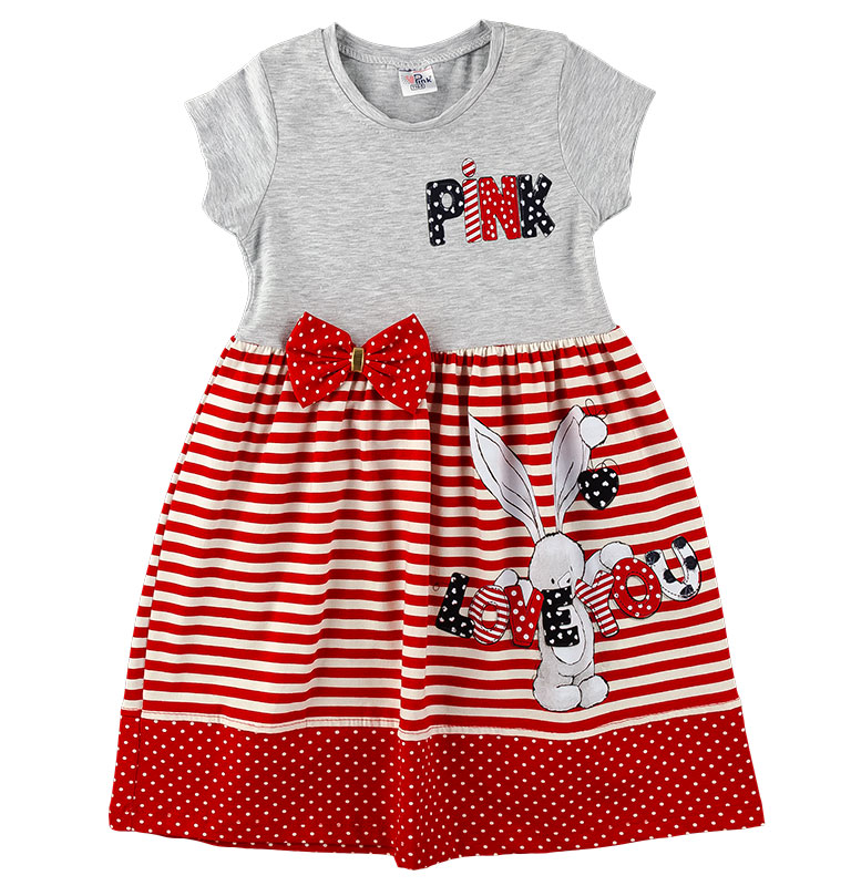 

Платье для девочки с коротким рукавом PINK (147695032131380) 98 см серый меланж/красный