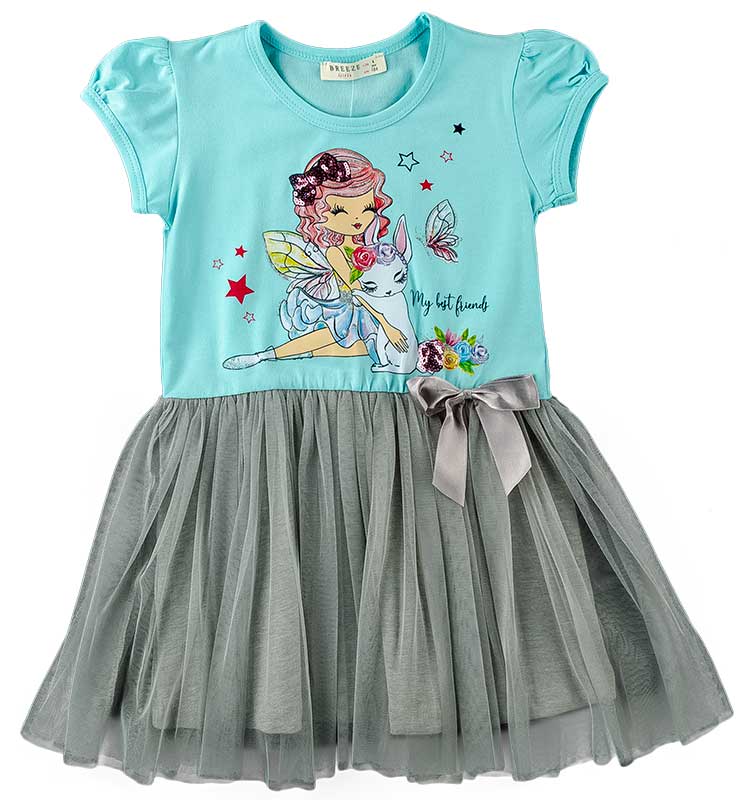 

Платье нарядное для девочки с коротким рукавом BREEZE (145863551130980) 98 см голубой/серый меланж