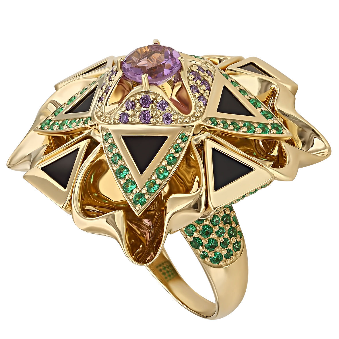 

Золотое кольцо с аметистом, агатом и фианитами Tango Jewellery Company 370785М размер 20