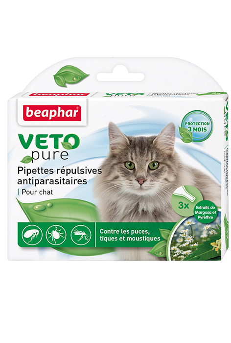 

Капли антипаразитарные для кошек от блох, клещей и комаров VETO Pure Bio Spot On упаковка 3 пипетки Beaphar BGL-BF-159-1