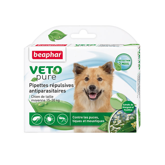 

Капли антипаразитарные на холку для собак 15 - 30 кг "VETO Pure Bio Spot On" упаковка 3 пипетки Beaphar BGL-BF-168-1