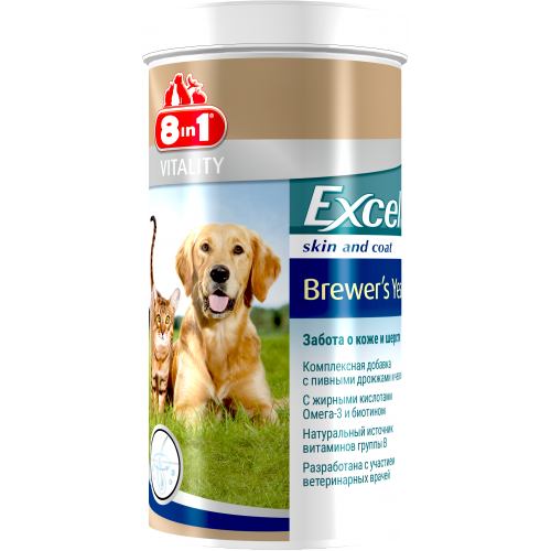 

Пивные дрожжи для поддержания кожи и шерсти собак и кошек Excel Brewer’s Yeast 1430 таб 8 in 1 BGL-IN-05