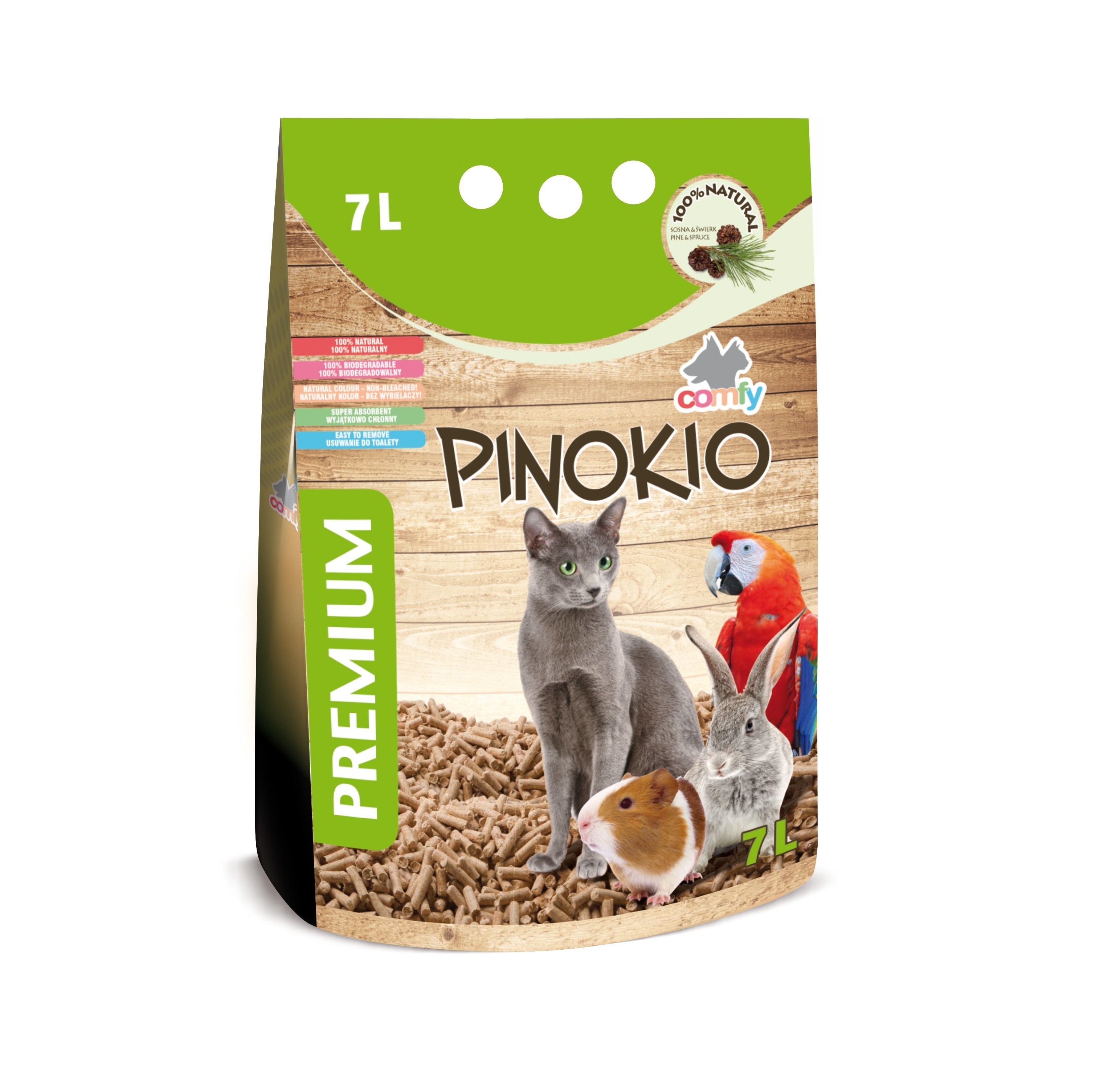 

Древесный наполнитель для котов, грызунов и птиц PINOKIO, 7л, Comfy BGL-CM-83