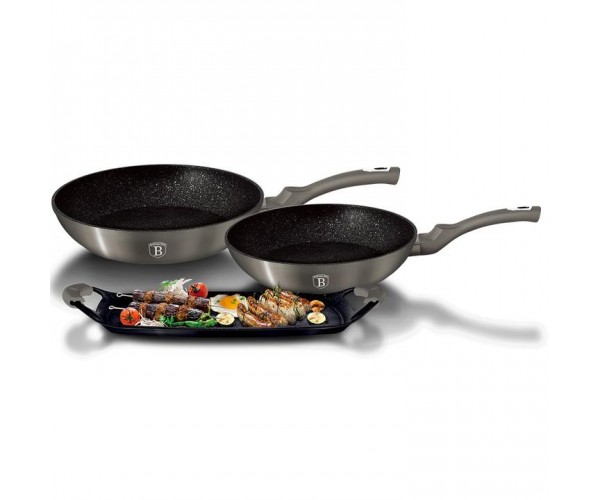 

Набор сковород Ø22см, Ø26см и гриль-панель 36х23см Berlinger Haus с кованого алюминия BH-1670 (8589)