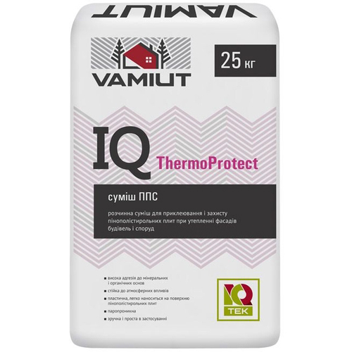 

Для приклеивания и армирования ППС утеплителя Vamiut IQ ThermoProtect белый 25кг