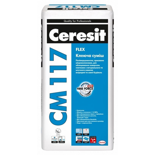 

Эластичная клеящая смесь для натурального камня Flex Ceresit СМ 117 25кг