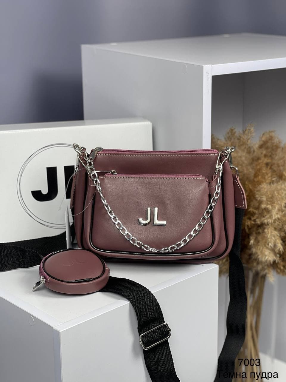 

Жіноча Сумка клатч 3 в 1 JL сумка клатч гаманець темна пудра