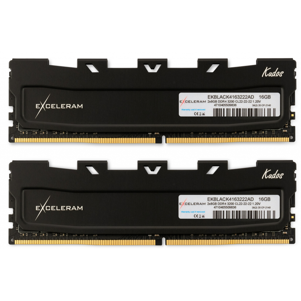 

Модуль памяти для компьютера DDR4 16GB (2x8GB) 3200 MHz Black Kudos eXceleram (EKBLACK4163222AD)